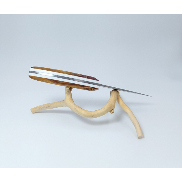 couteau de table bermudes cerisier stabilisé grenoble annecy chambery stage sans forge acier inoxydable trempe traitements thermique bois des alpes stabilisé
