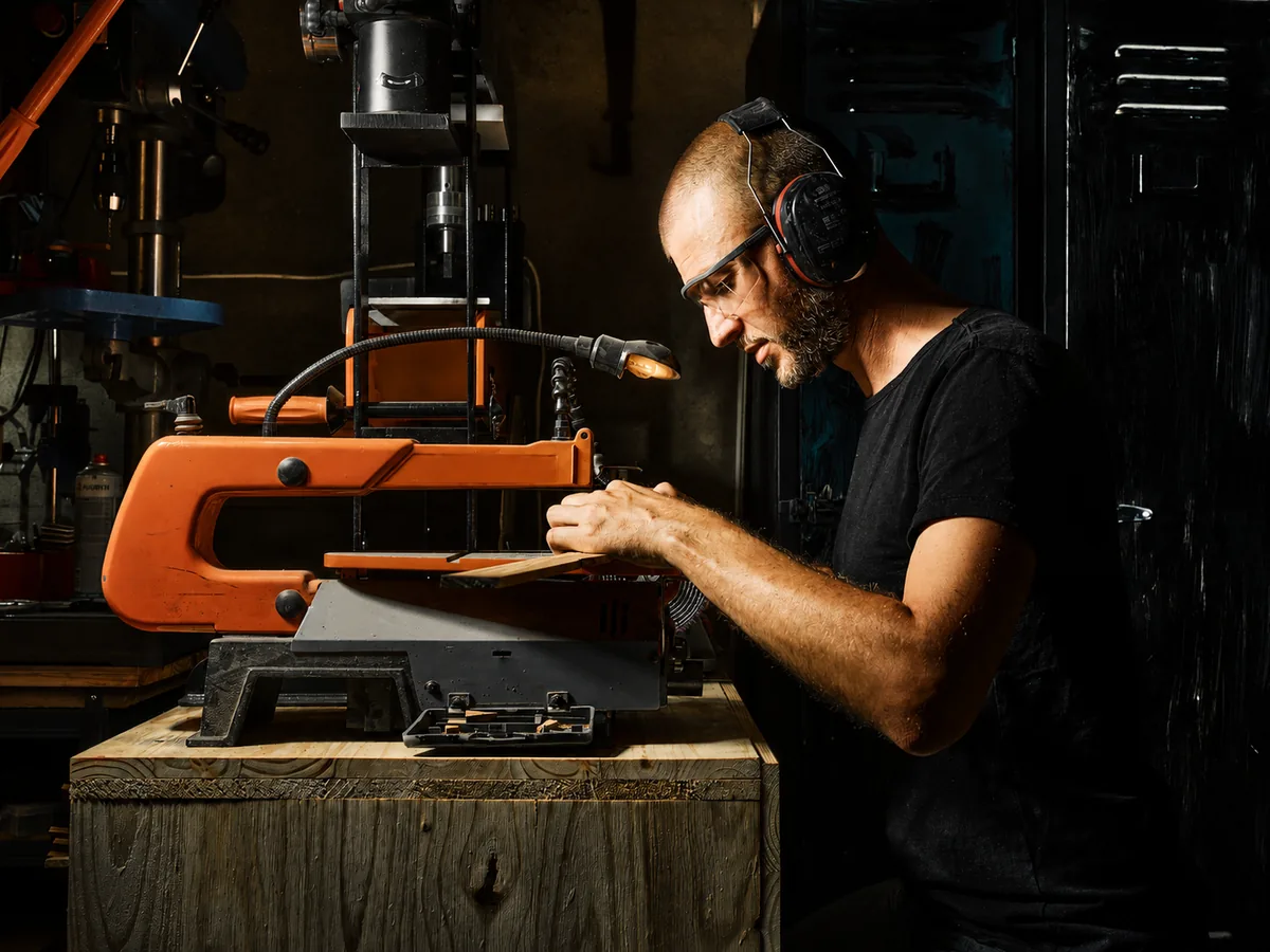 Artisan coutelier en Savoie fabriquant un couteau dans son atelier
